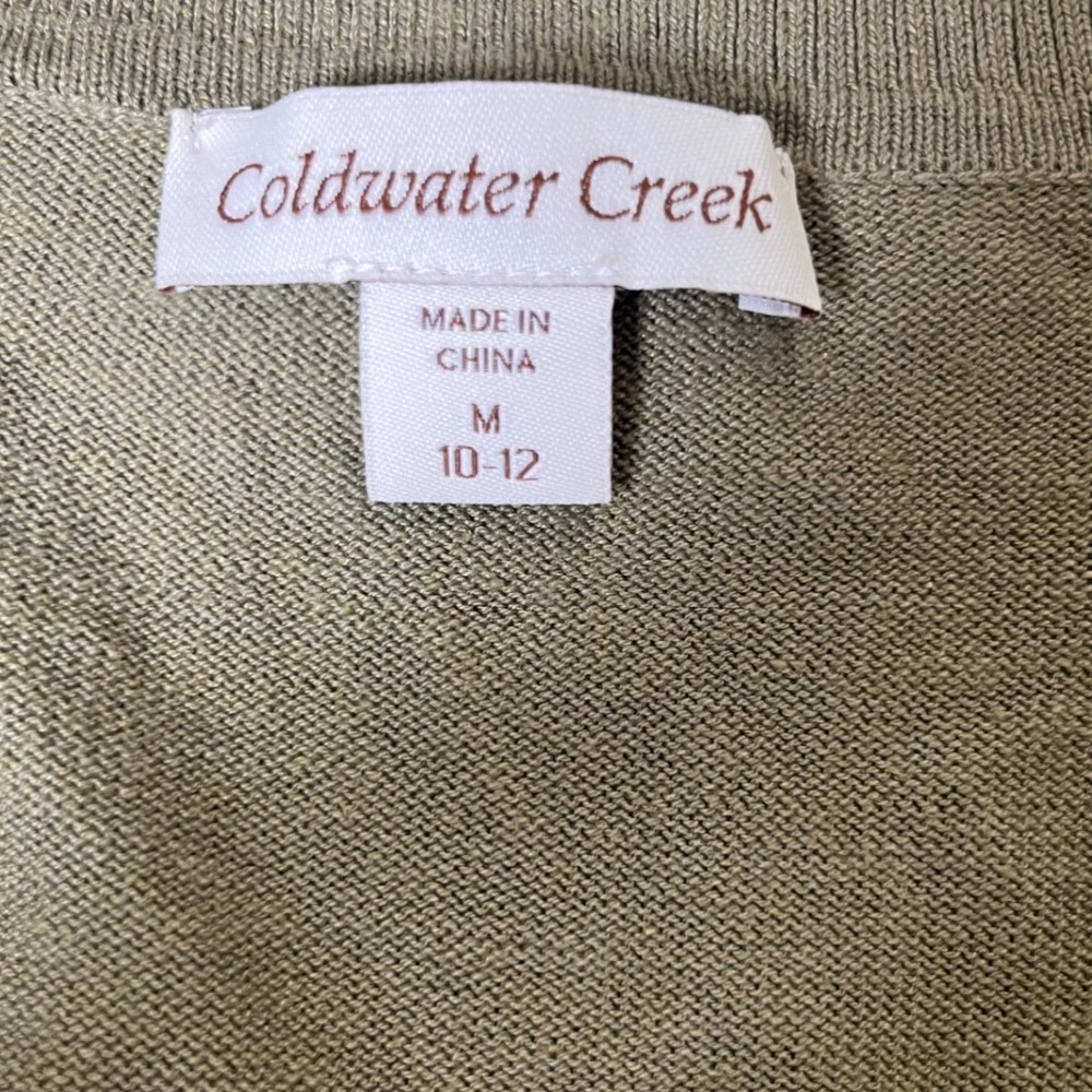 Soft Minimalist Open Front Cardigan Sage Green‎ Silk Cotton Coldwater Creek M - Picture 5 of 9